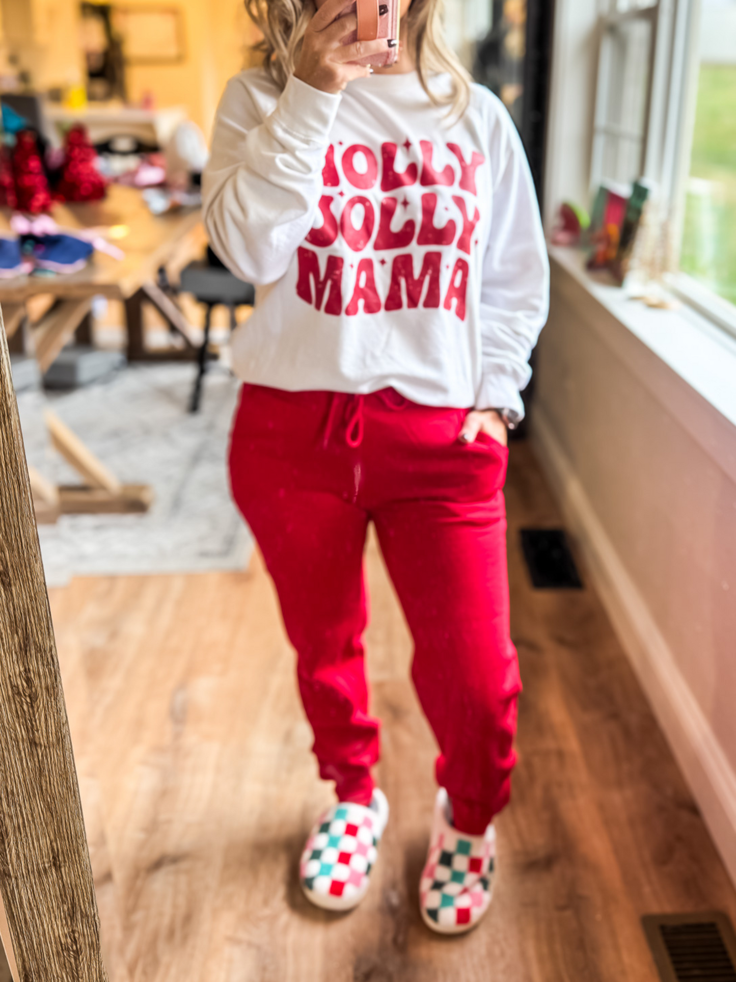 COZY UP CHRISTMAS BASIC FLEECE JOGGERS - RED