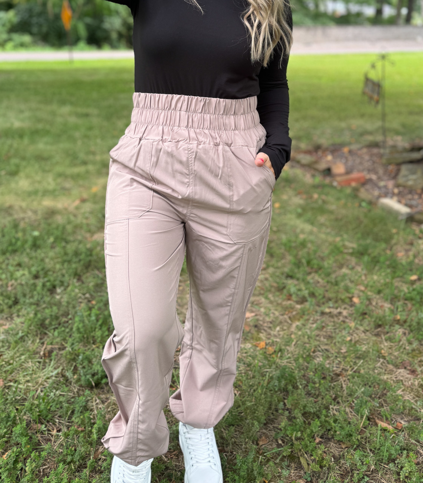 *BEST SELLING* ON THE MOVE SMOCKED WAIST JOGGERS - TAUPE