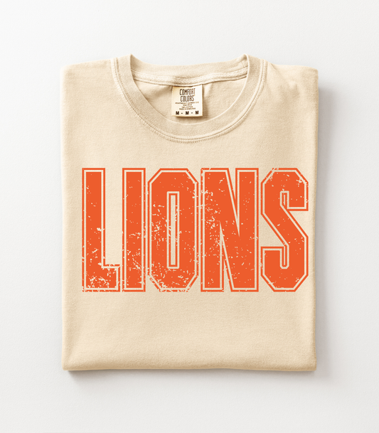 ORANGE DISTRESSED LIONS  - TEES + LONG SLEEVE TEES