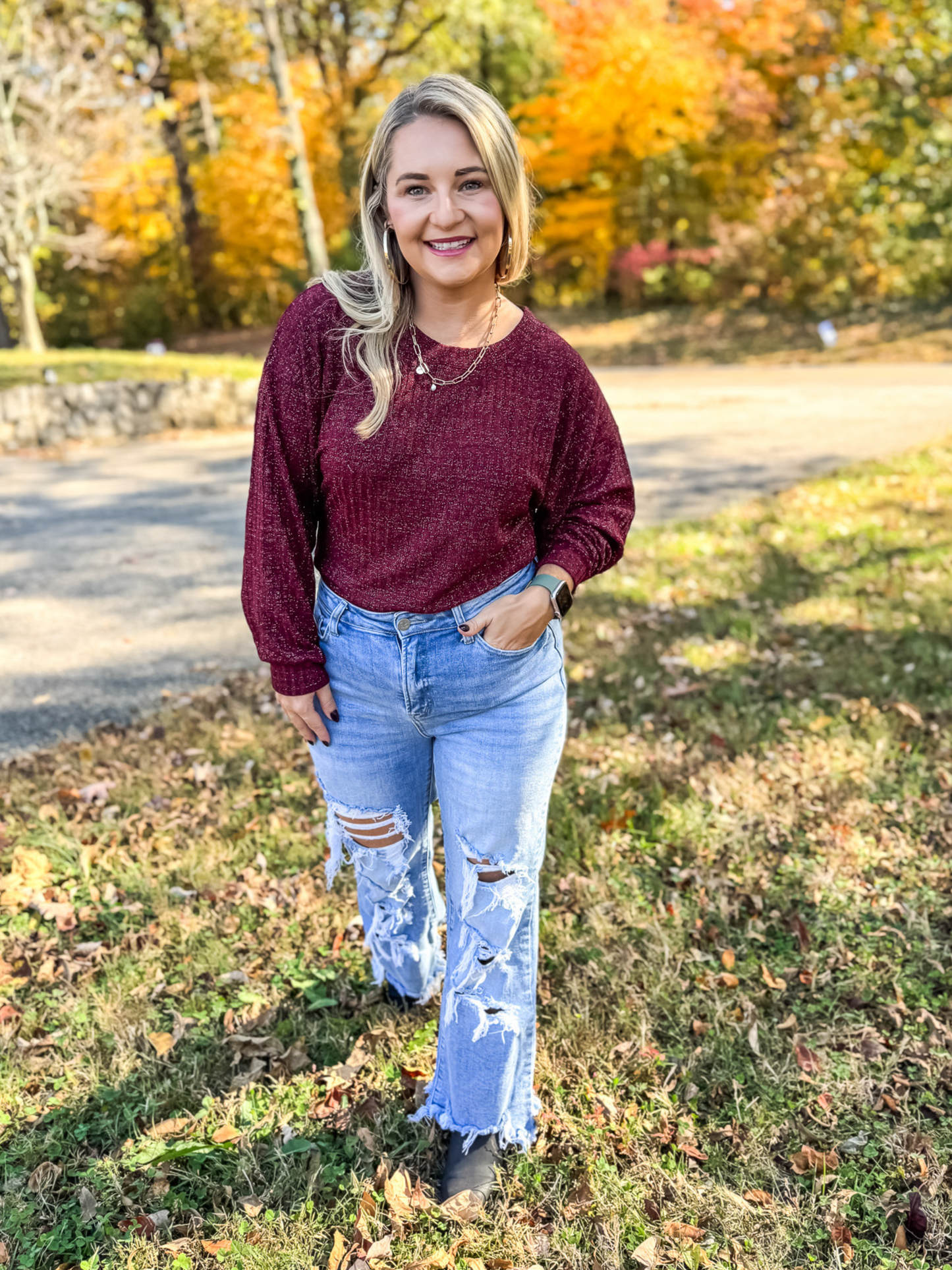 AUTUMN NIGHTS SKY METALLIC RIBBED KNIT TOP