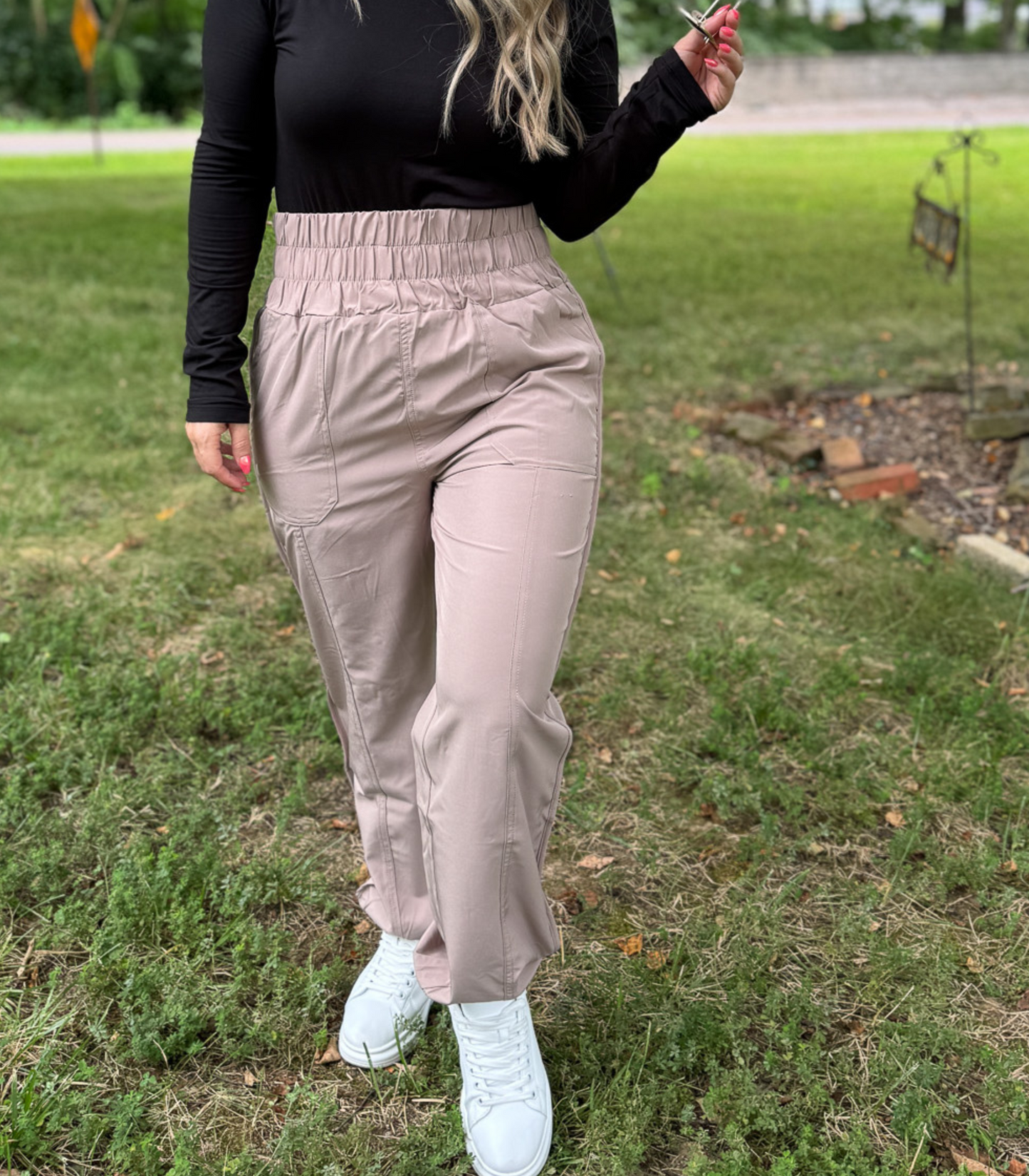 *BEST SELLING* ON THE MOVE SMOCKED WAIST JOGGERS - TAUPE