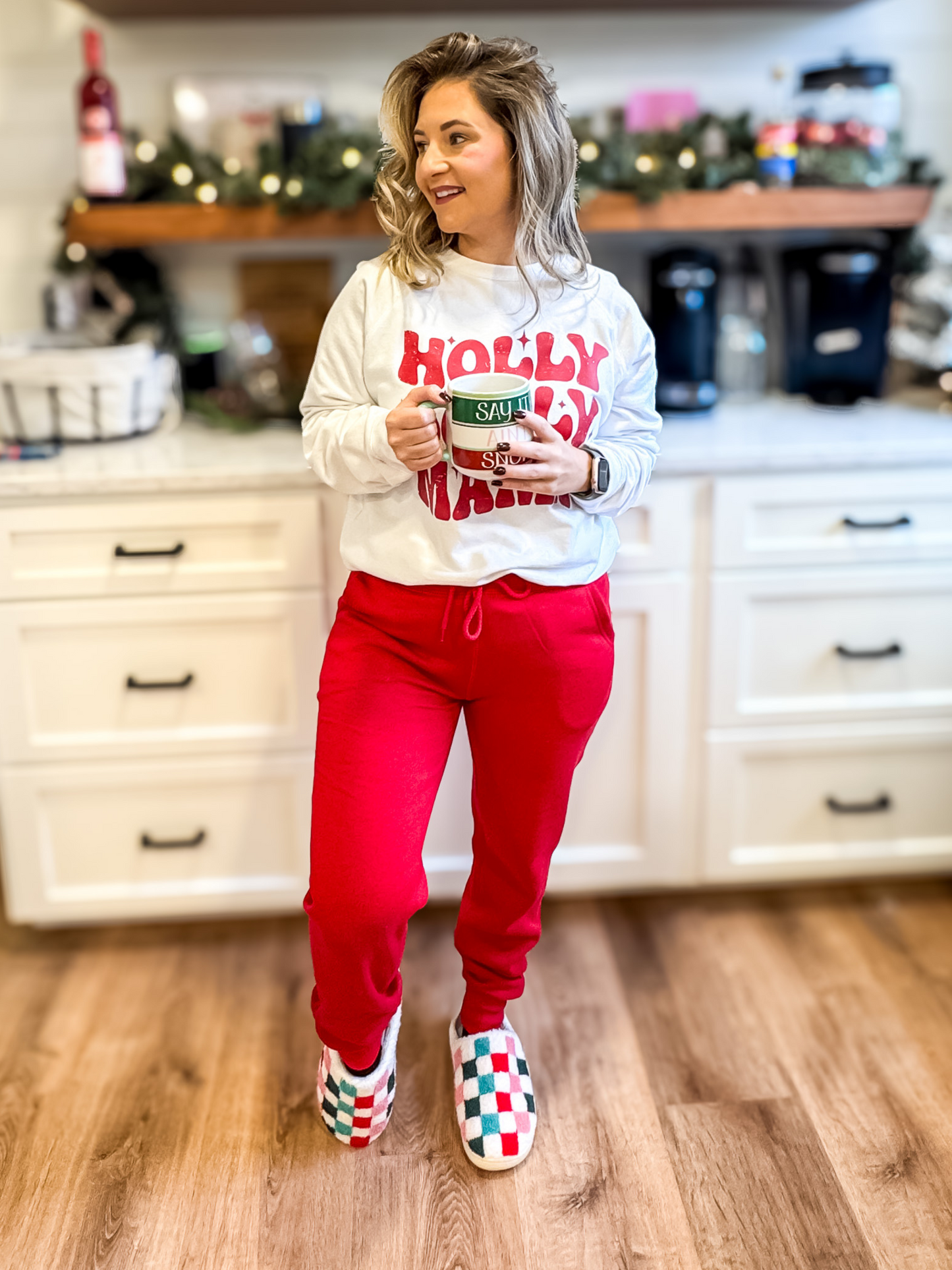 COZY UP CHRISTMAS BASIC FLEECE JOGGERS - RED