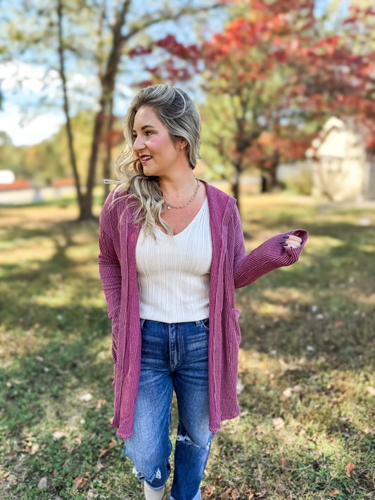 NEVER GETS OLD RIBBED HOODED CARDIGAN