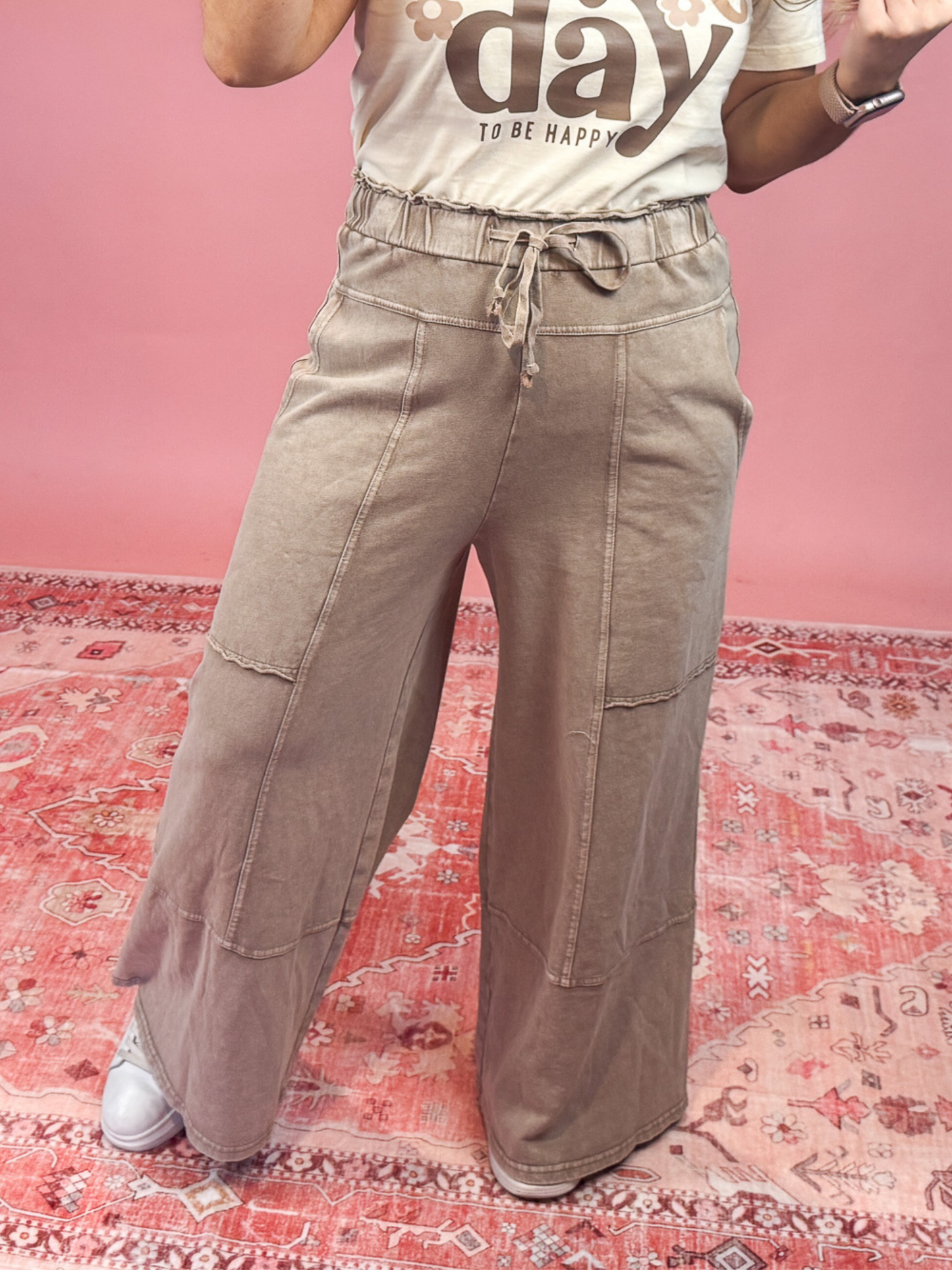 GOOD DAY MINERAL WASH FRENCH TERRY WIDE LEG PANTS