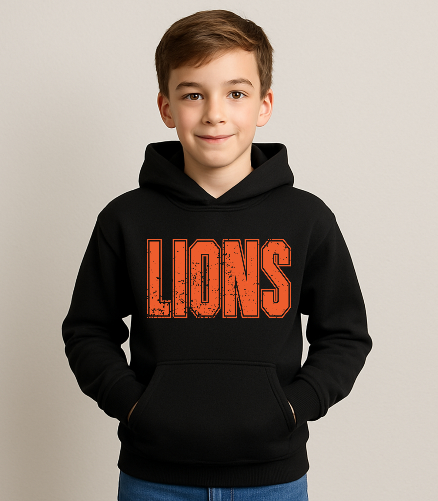 YOUTH ORANGE DISTRESSED LIONS - TODDLER & YOUTH SWEATSHIRT OPTIONS