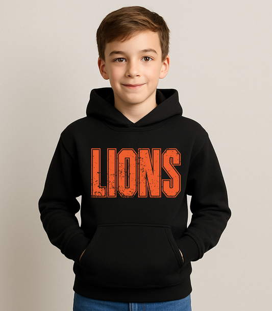 YOUTH ORANGE DISTRESSED LIONS - TODDLER & YOUTH SWEATSHIRT OPTIONS