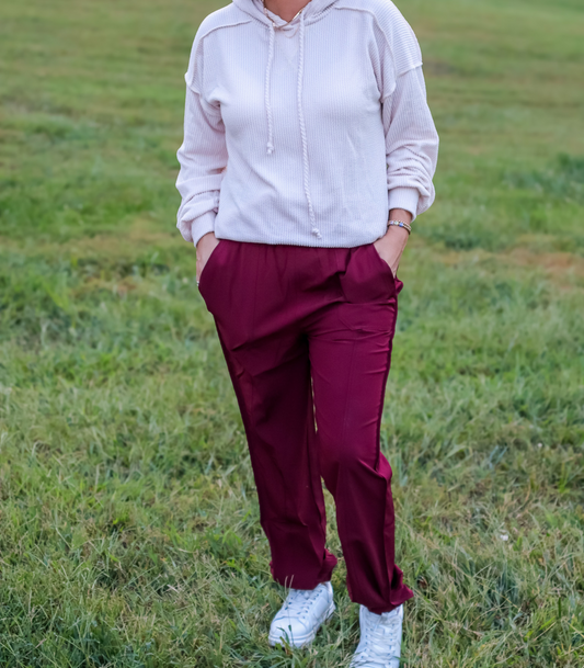 *BEST SELLING* ON THE MOVE SMOCKED WAIST JOGGERS - BERRY