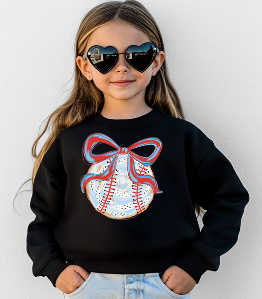 WATERCOLOR BASEBALL BOW FRONT ONLY - MULTIPLE STYLES - TODDLER/YOUTH