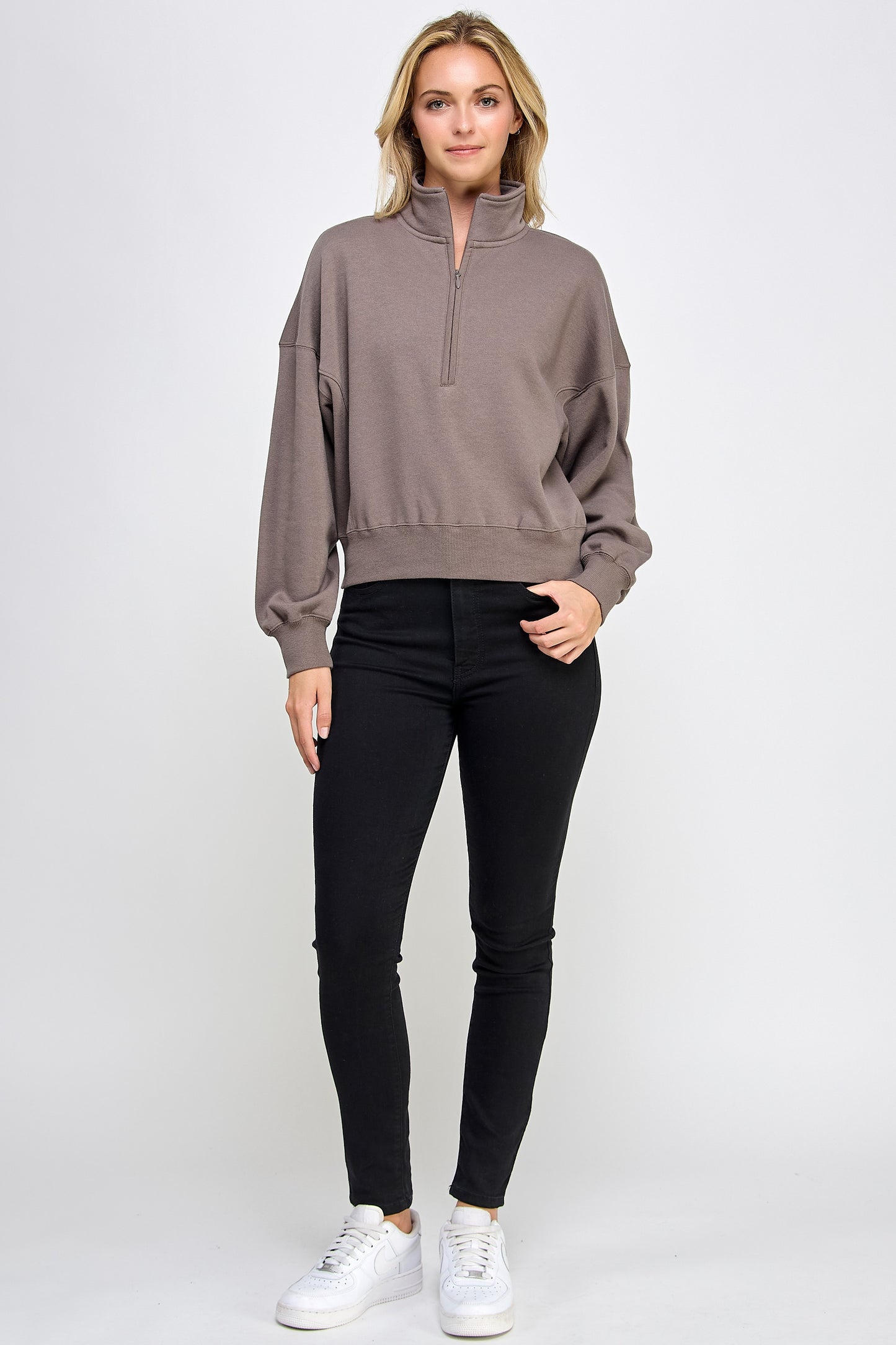 FIRESIDE COZY SEMI CROPPED QUARTER ZIP FLEECE SWEATSHIRT