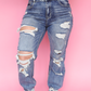 DESTROYED SUPER HIGH RISE STRETCH SLIM STRAIGHT JEANS - FINAL SALE