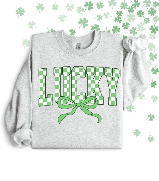 CHECKERED LUCKY WITH BOW TEE/CREW