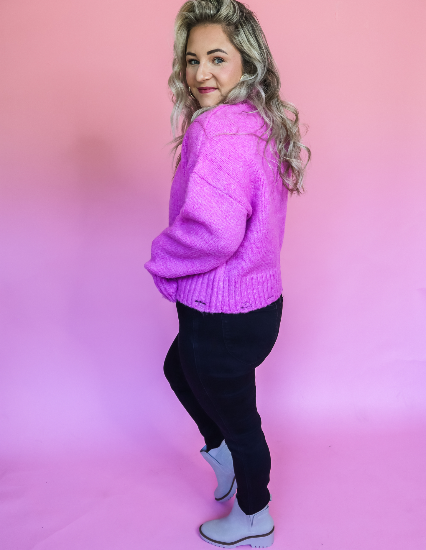 ENDLESS LOVE MOCK NECK PINK DISTRESSED SWEATER - FINAL SALE