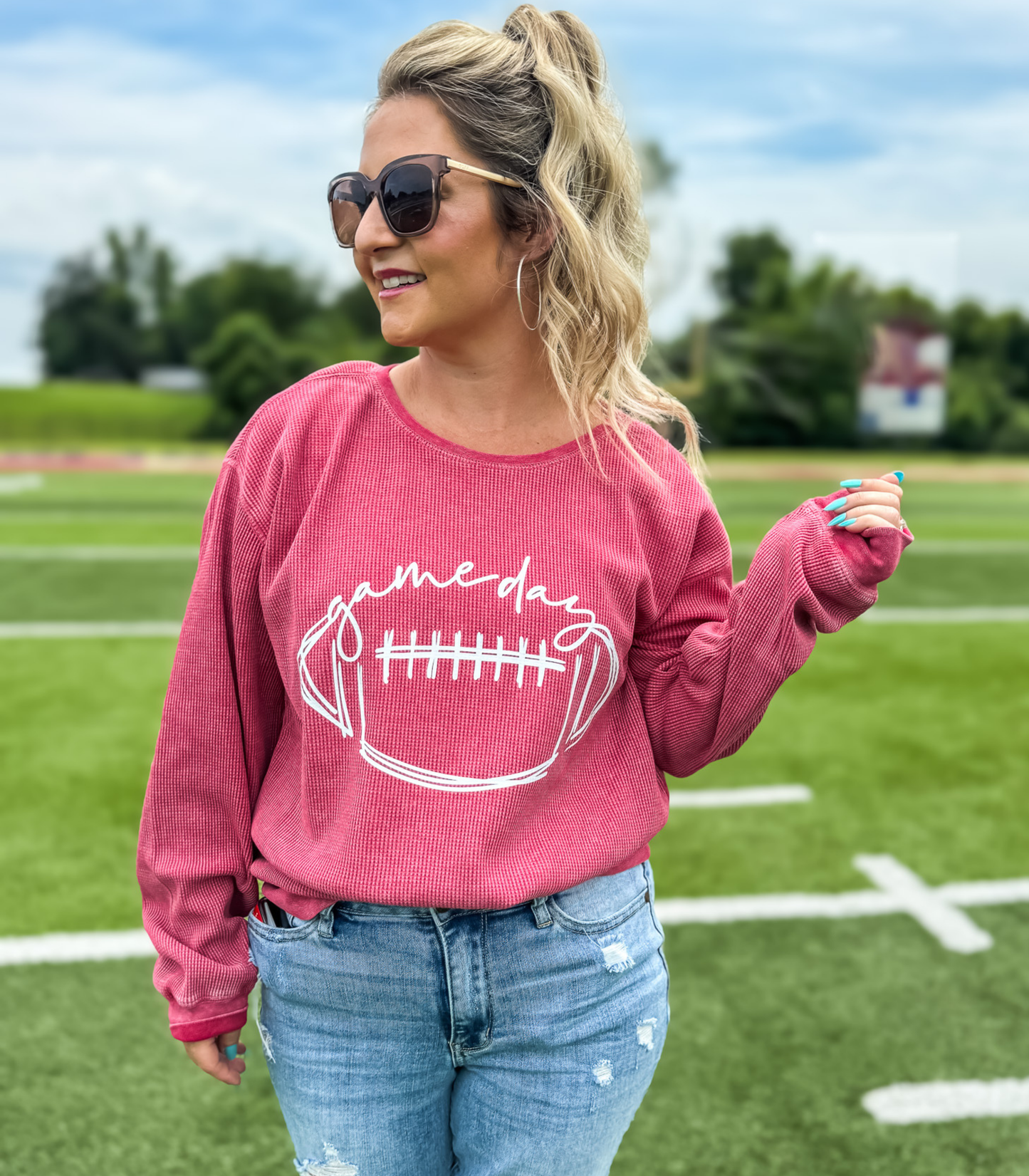 WAFFLE KNIT FOOTBALL GAME DAY