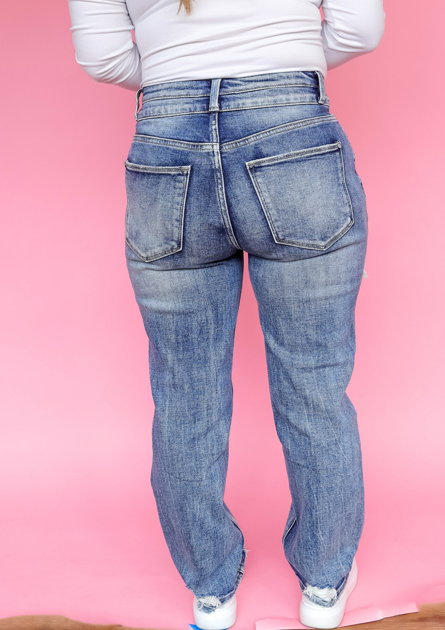 DESTROYED SUPER HIGH RISE STRETCH SLIM STRAIGHT JEANS - FINAL SALE