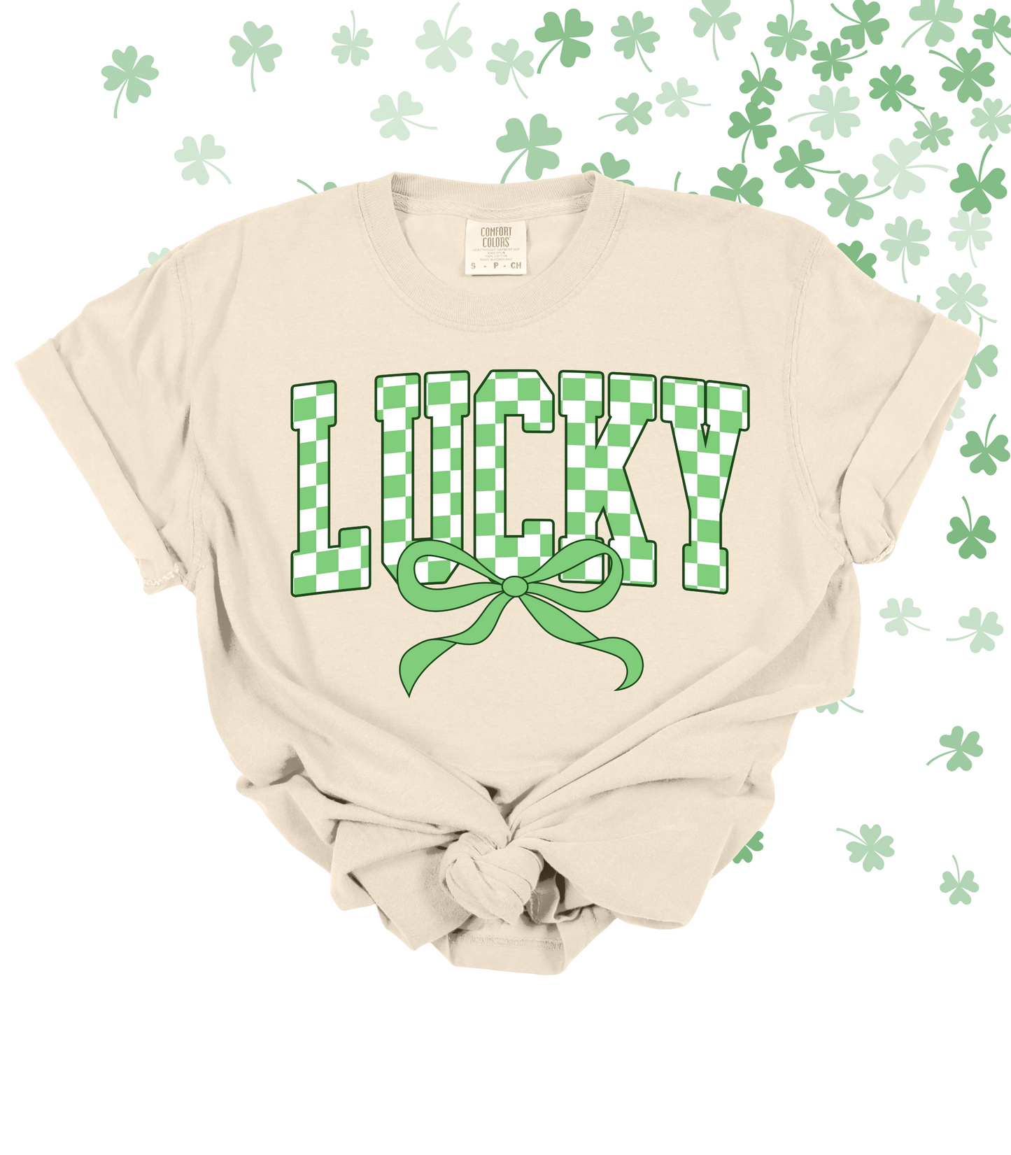 CHECKERED LUCKY WITH BOW TEE/CREW