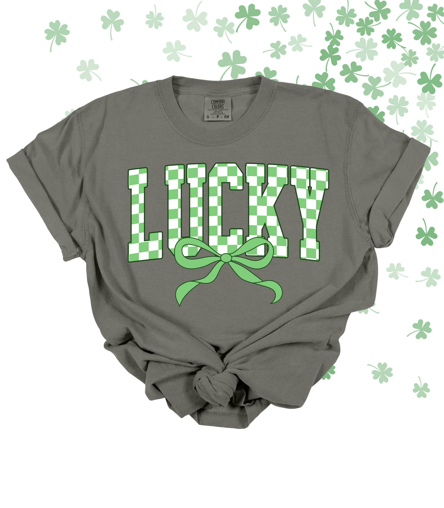 CHECKERED LUCKY WITH BOW TEE/CREW