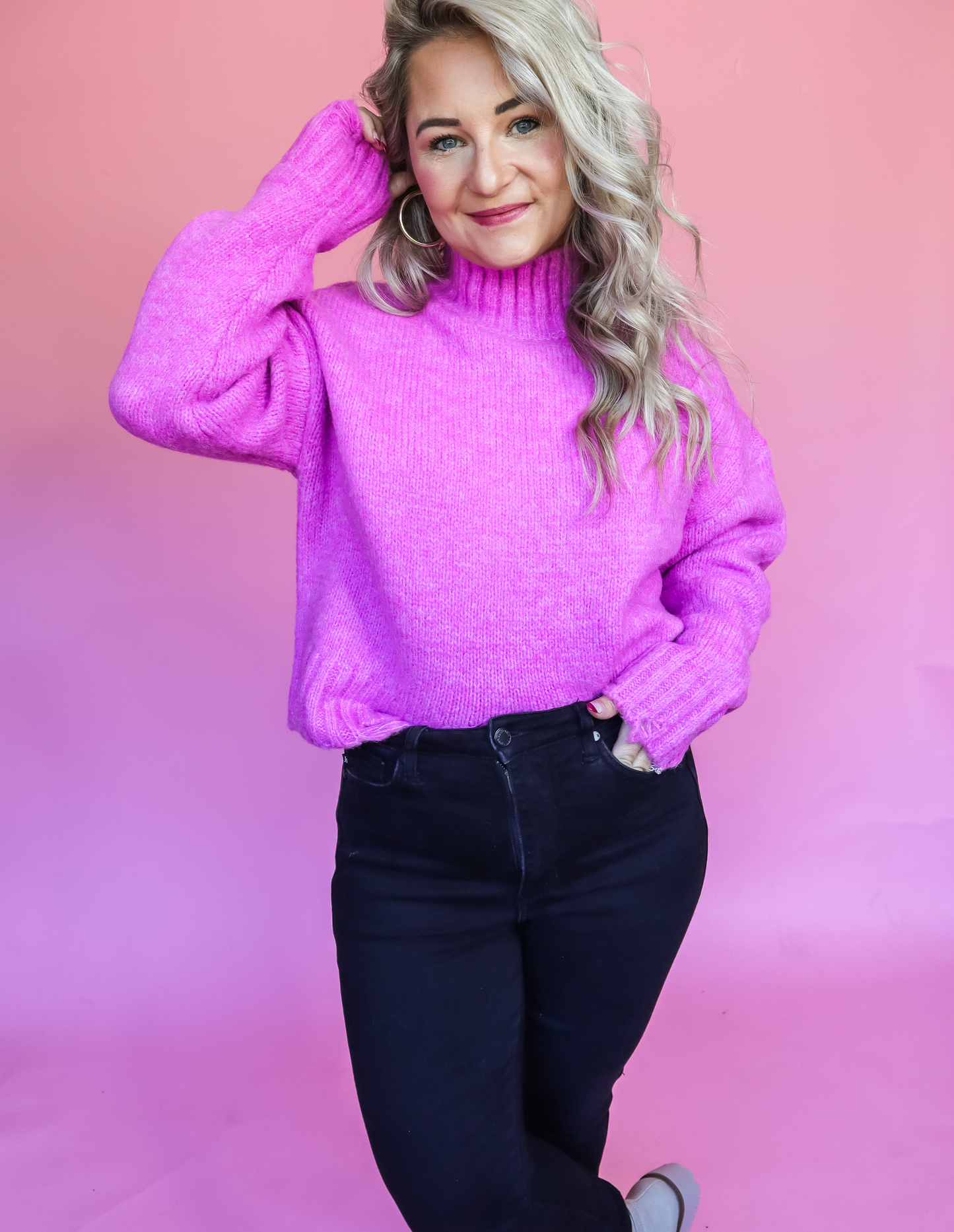 ENDLESS LOVE MOCK NECK PINK DISTRESSED SWEATER - FINAL SALE