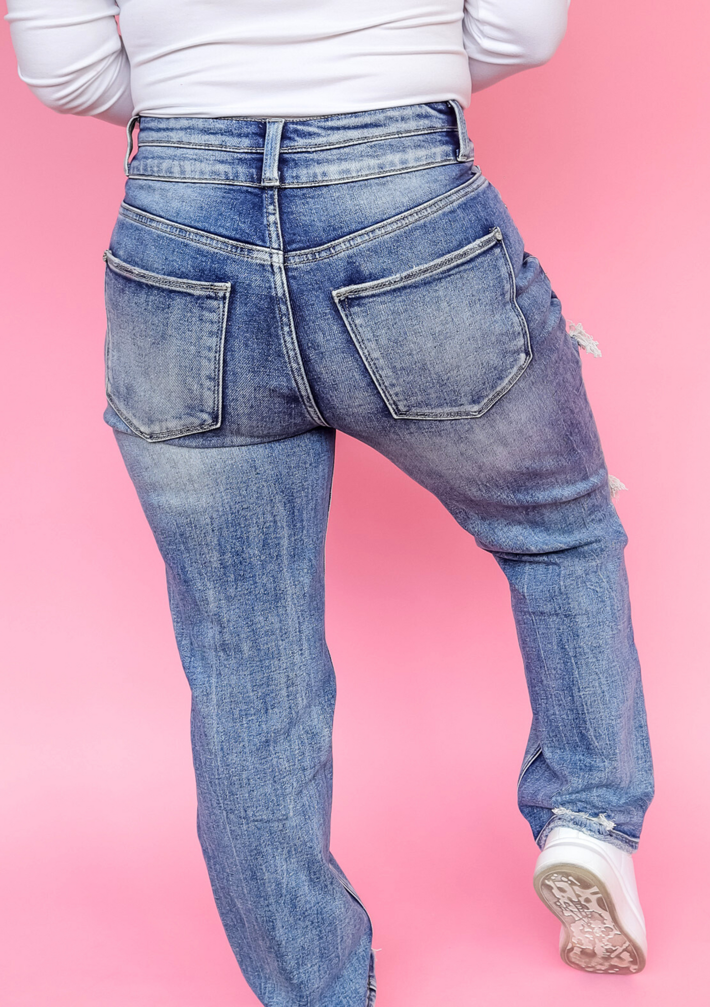 DESTROYED SUPER HIGH RISE STRETCH SLIM STRAIGHT JEANS - FINAL SALE