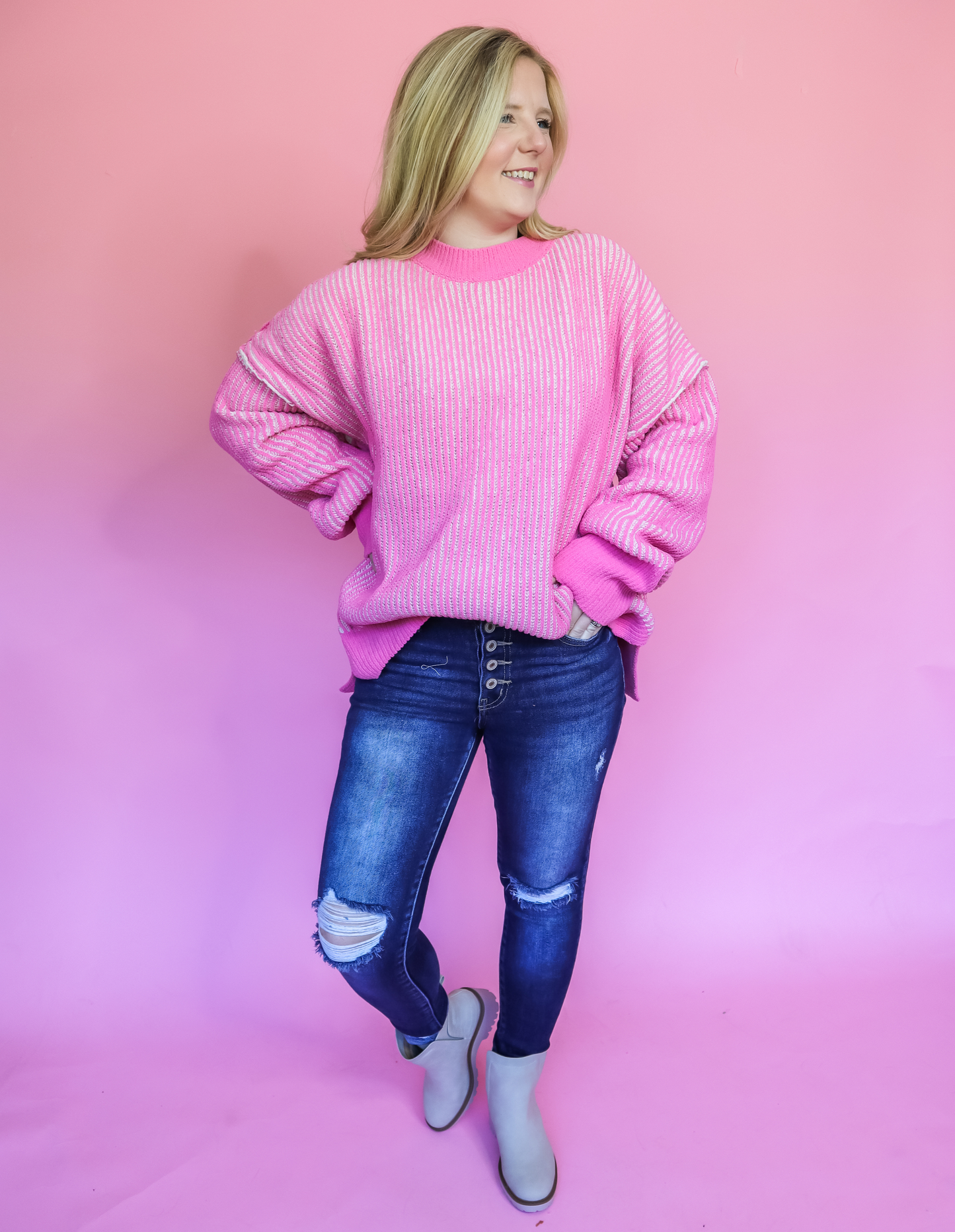 PLUS PINK TWO-TONE SWEATER - FINAL SALE