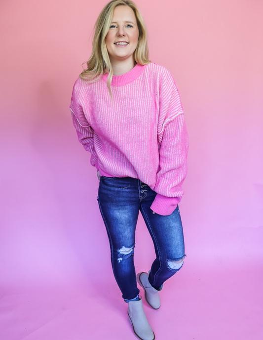 PLUS PINK TWO-TONE SWEATER - FINAL SALE