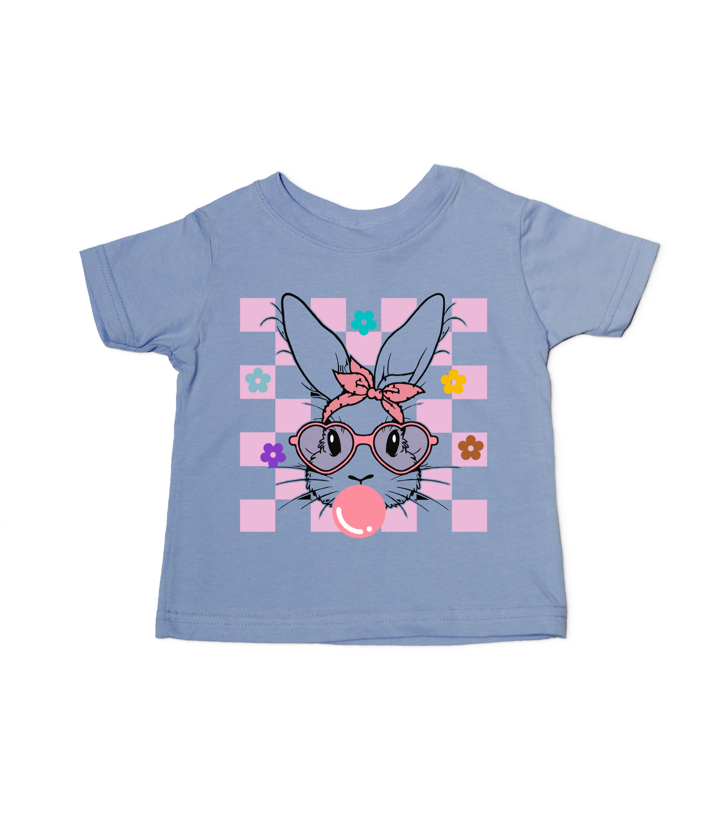 KIDS PINK CHECKERED BUNNY BUBBLE GUM TEE