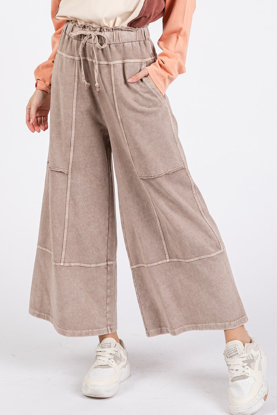 GOOD DAY MINERAL WASH FRENCH TERRY WIDE LEG PANTS