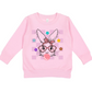 KIDS PINK CHECKERED BUNNY BUBBLE GUM CREW
