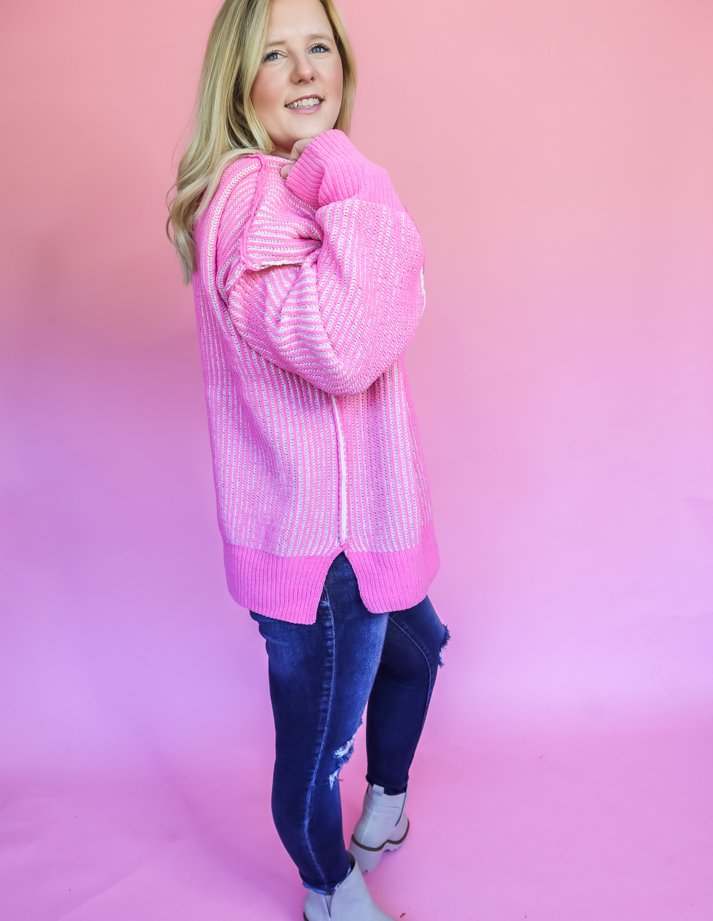 PLUS PINK TWO-TONE SWEATER - FINAL SALE