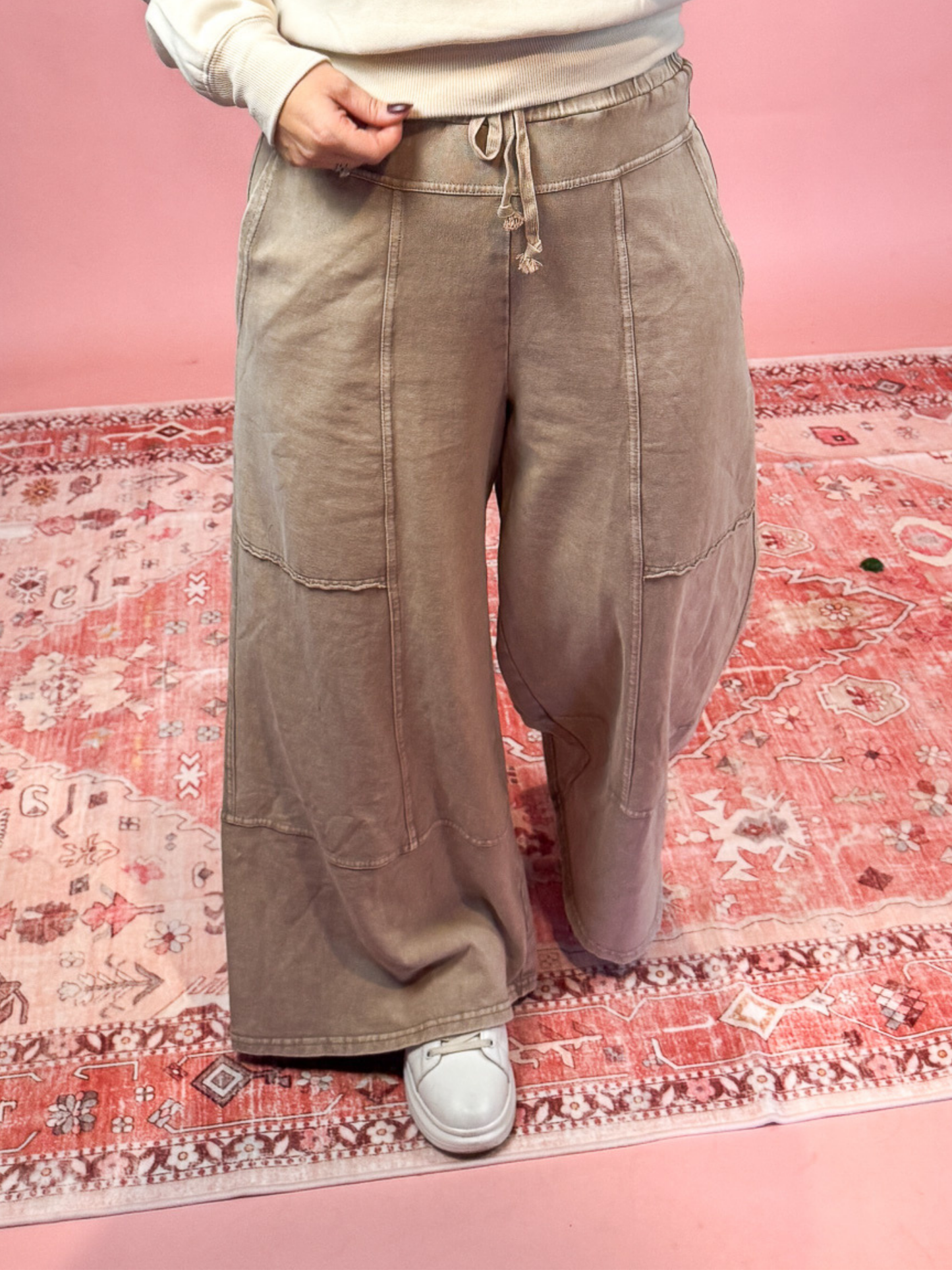 GOOD DAY MINERAL WASH FRENCH TERRY WIDE LEG PANTS