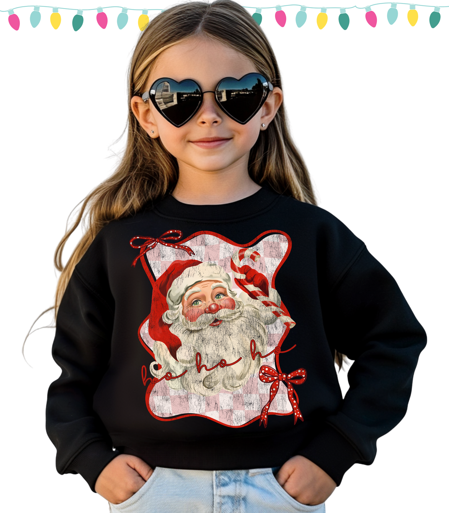 YOUTH HO HO HO SANTA BOW - TODDLER & YOUTH SWEATSHIRT OPTIONS