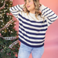 FOREVER WINTER NAVY STRIPED OVERSIZED SWEATER