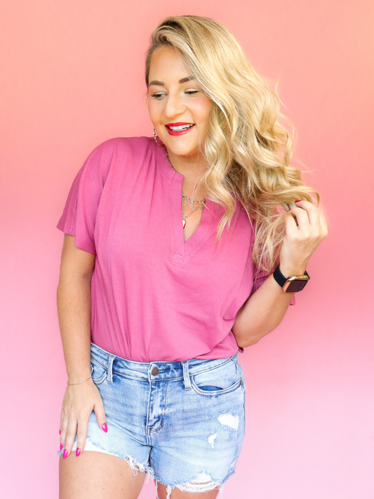 THROW & GO ULTIMATE COMFORT PIMA COTTON HENLEY TEE - MAUVE