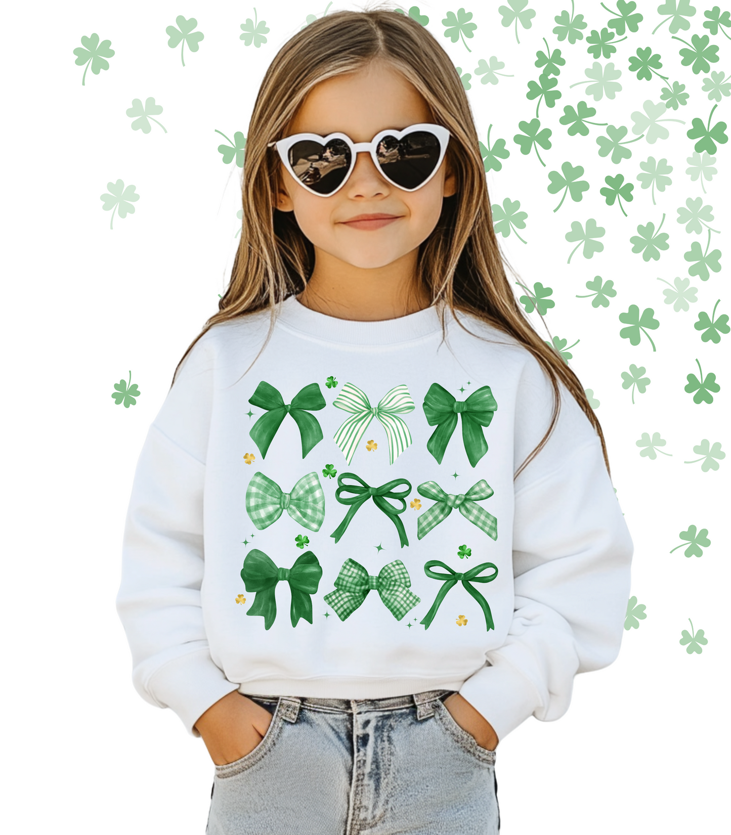 A LITTLE LUCK BOW COLLAGE TEE/CREW - TODDLER/YOUTH