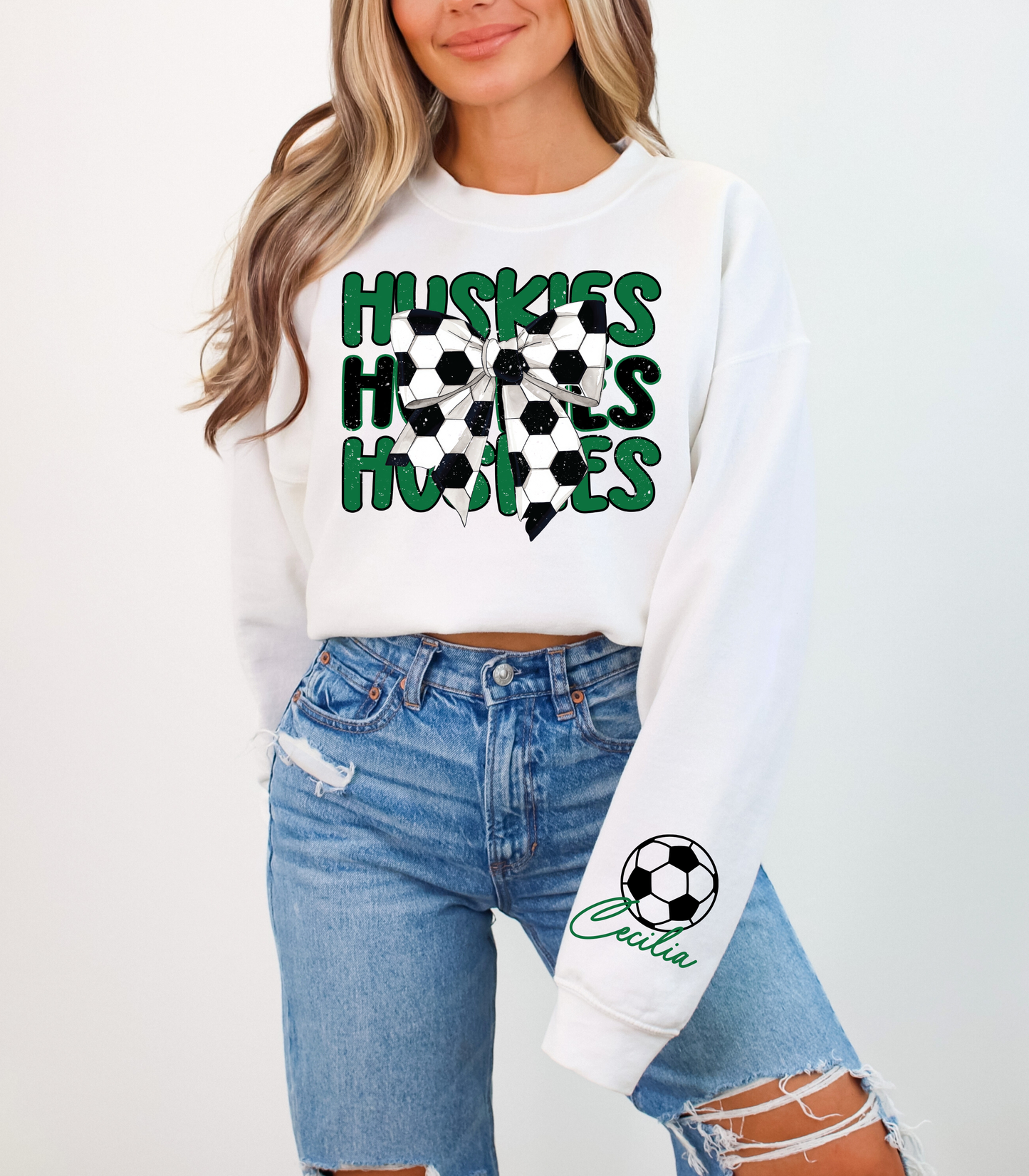 SOCCER CUSTOM STACKED MASCOT BOW WITH SLEEVE DESIGN - MULTIPLE STYLES