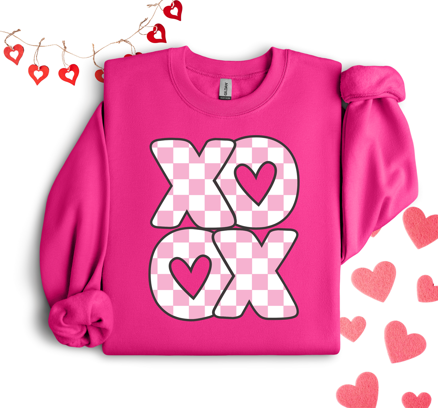 PINK CHECKERED XOXO CREW/TEE