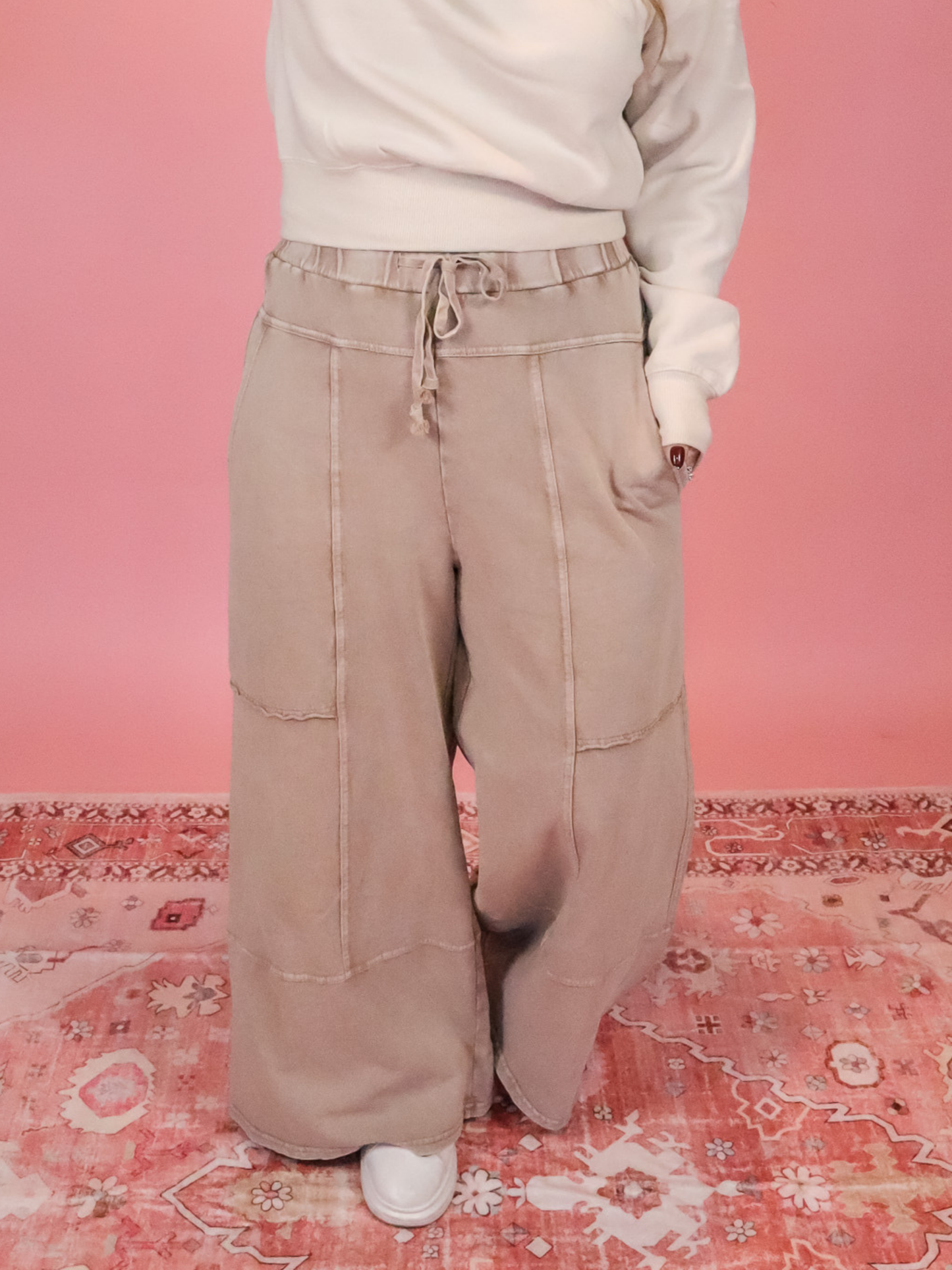 GOOD DAY MINERAL WASH FRENCH TERRY WIDE LEG PANTS