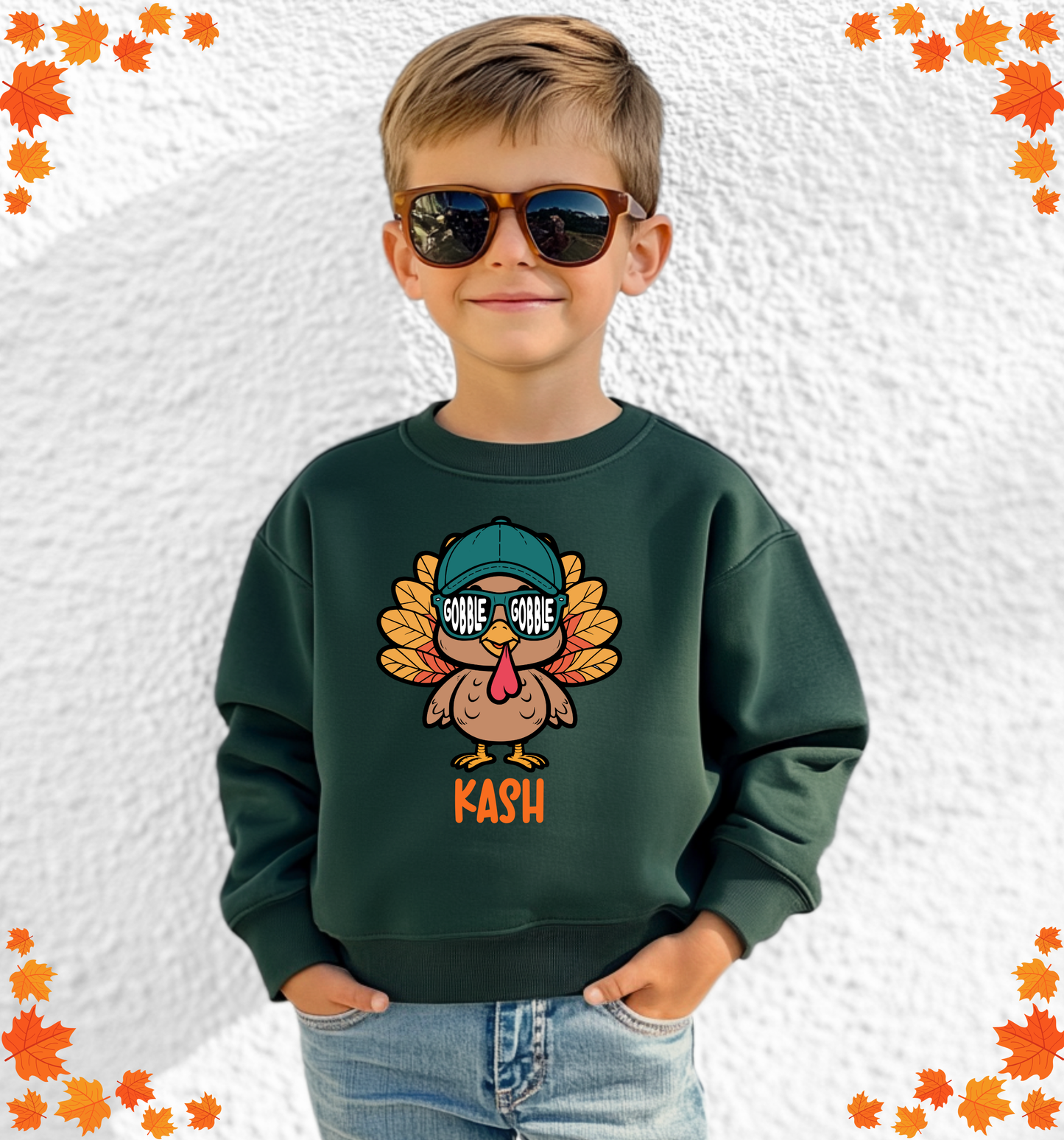 GOBBLE GOBBLE TEAL + PINK CUSTOMIZABLE NAME - YOUTH