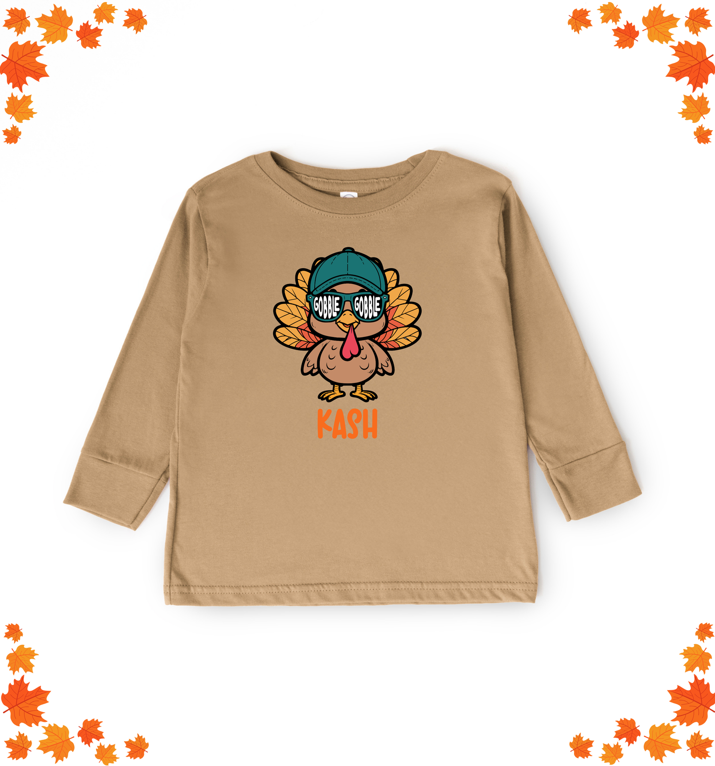 GOBBLE GOBBLE TEAL + PINK CUSTOMIZABLE NAME - YOUTH