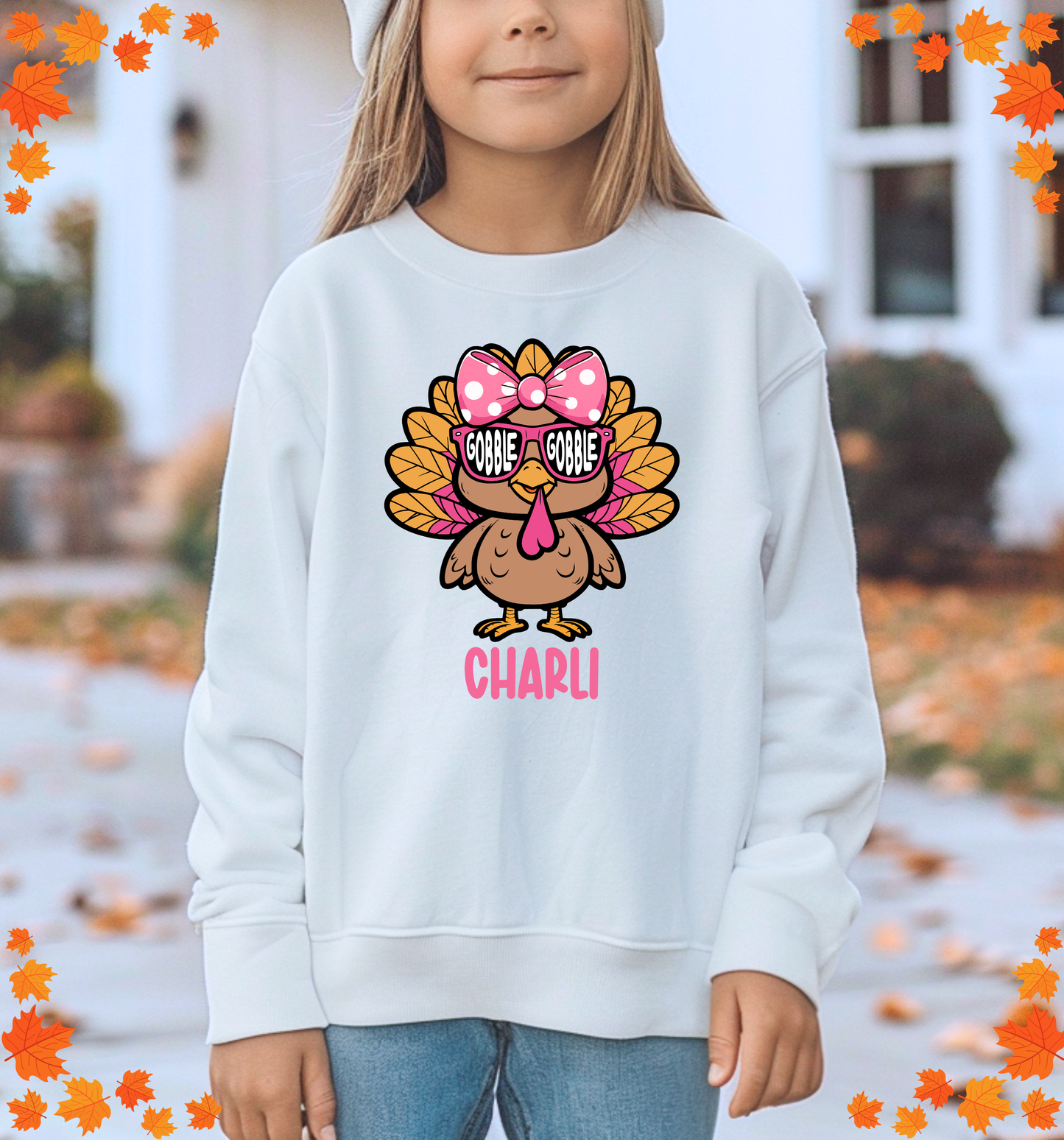 GOBBLE GOBBLE TEAL + PINK CUSTOMIZABLE NAME - YOUTH