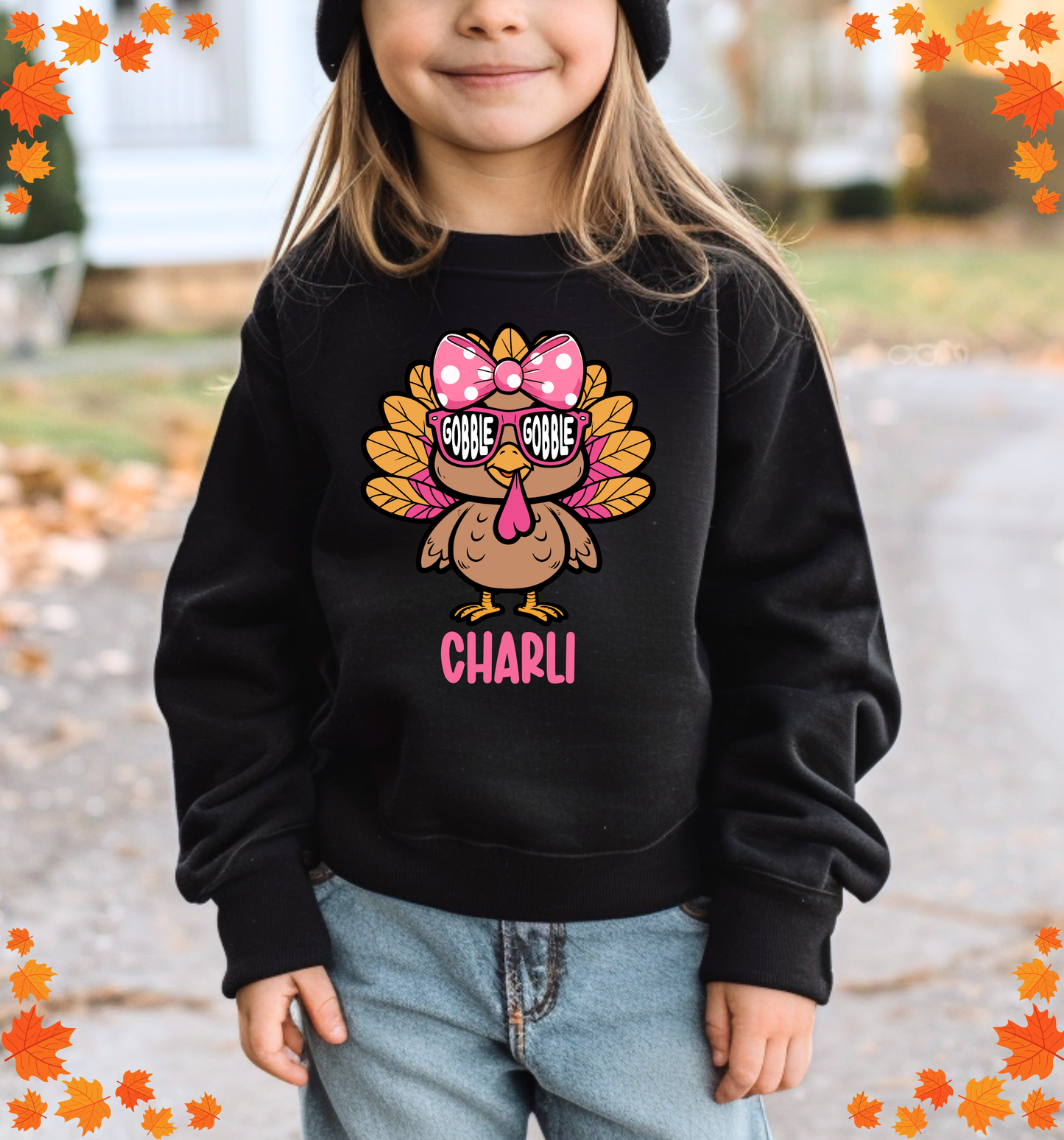 GOBBLE GOBBLE TEAL + PINK CUSTOMIZABLE NAME - YOUTH