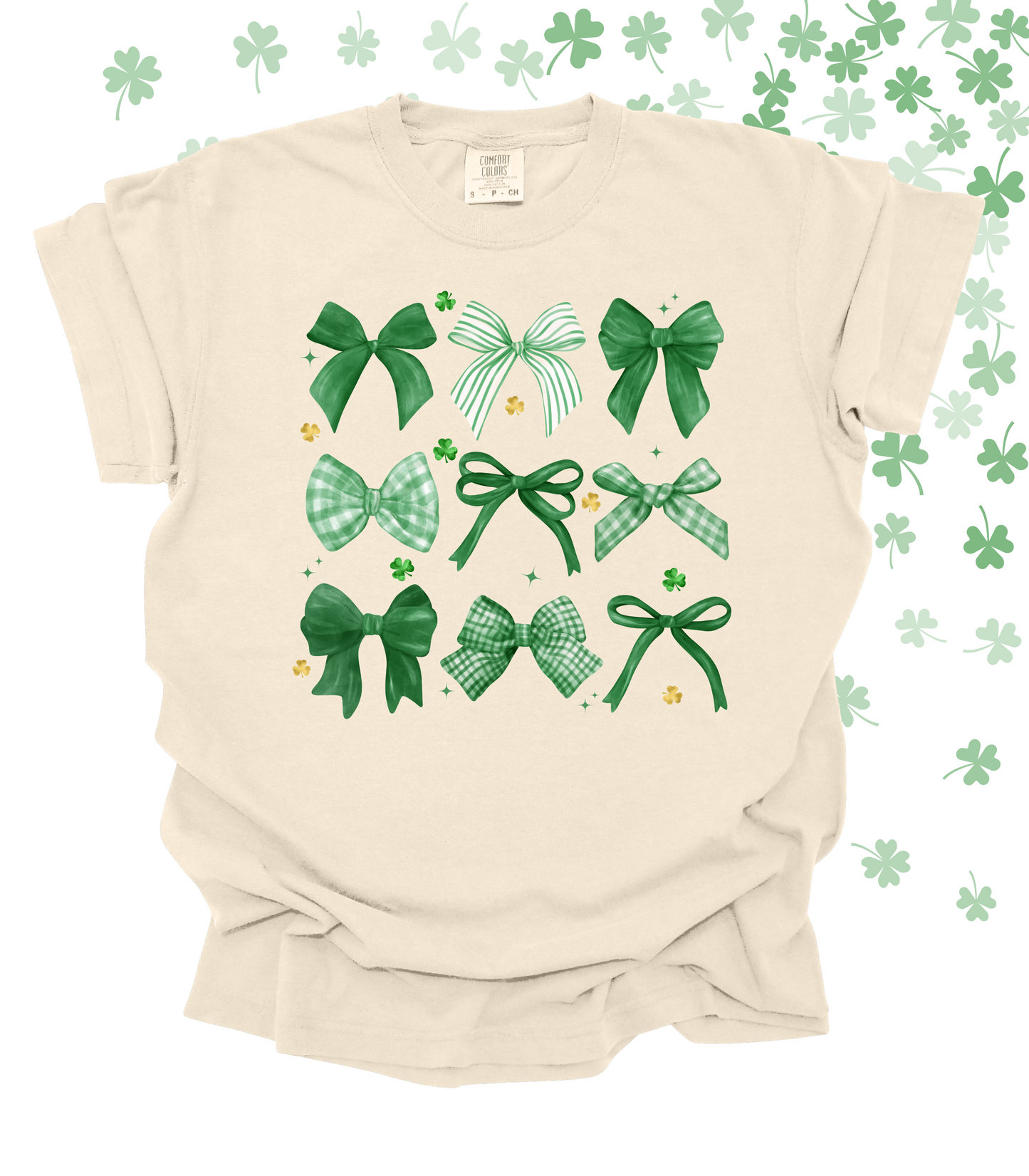 A LITTLE LUCK BOW COLLAGE TEE/CREW