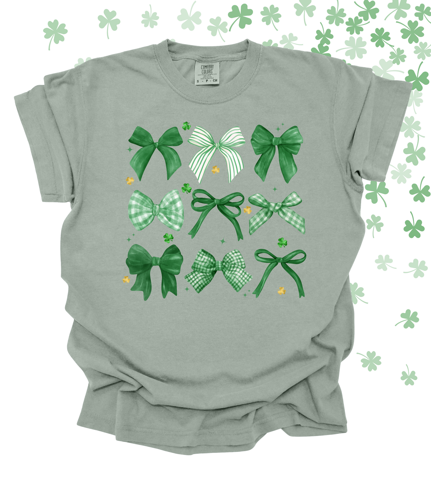 A LITTLE LUCK BOW COLLAGE TEE/CREW