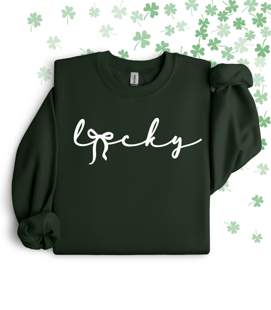 LUCKY SCRIPT BOW TEE/CREW