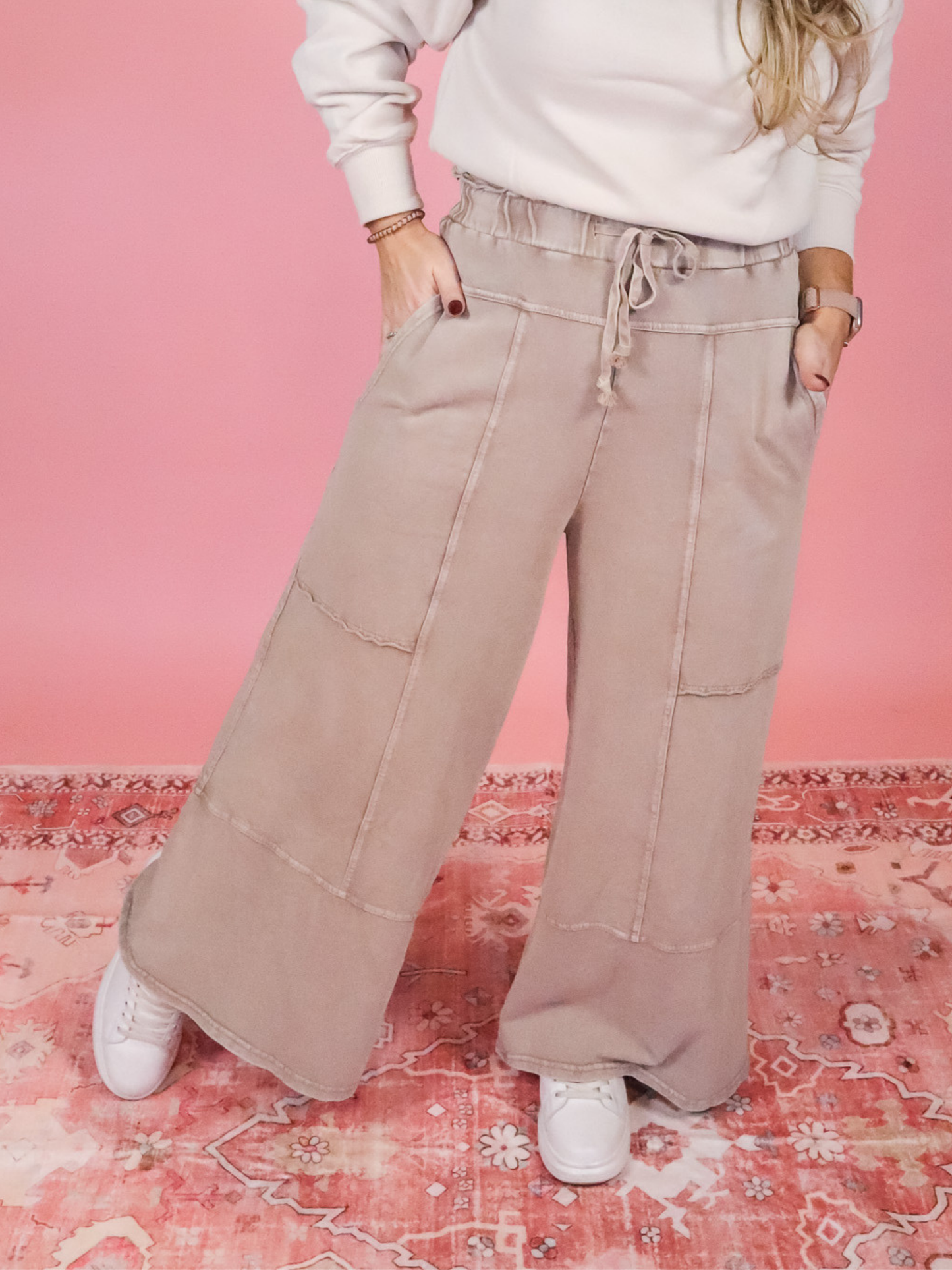 GOOD DAY MINERAL WASH FRENCH TERRY WIDE LEG PANTS