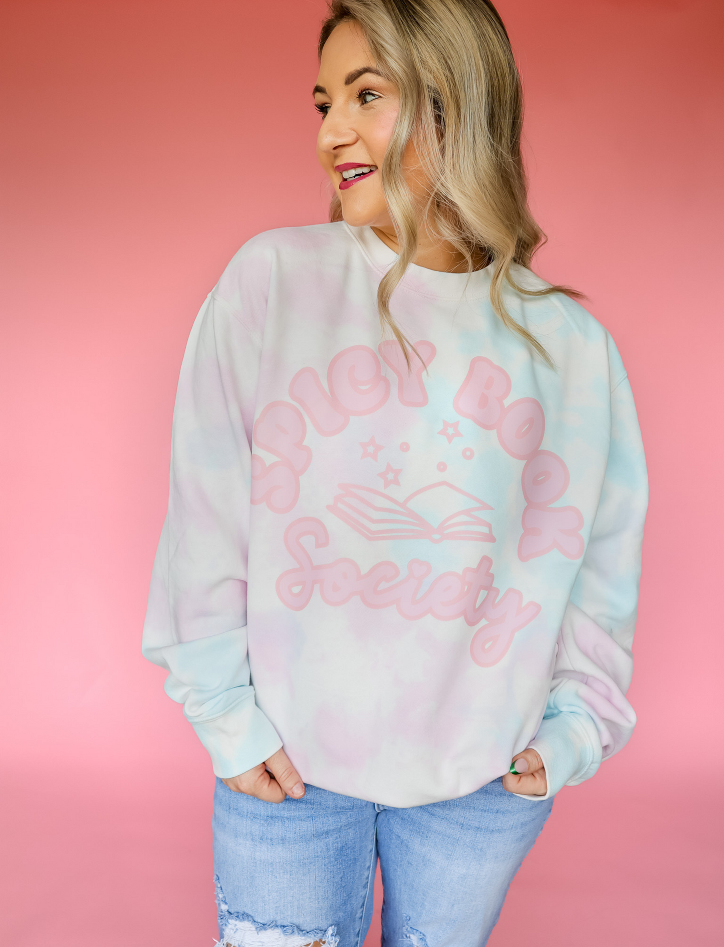 SPICY BOOK SOCIETY PREMIUM TIE DYE COTTON CANDY CREW