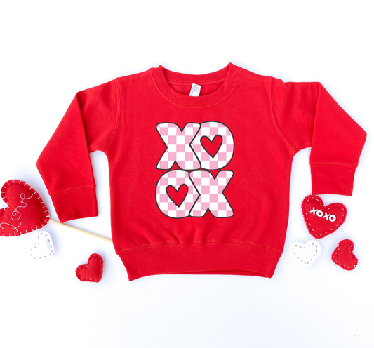 PINK XOXO CHECKERED YOUTH CREW/TEE