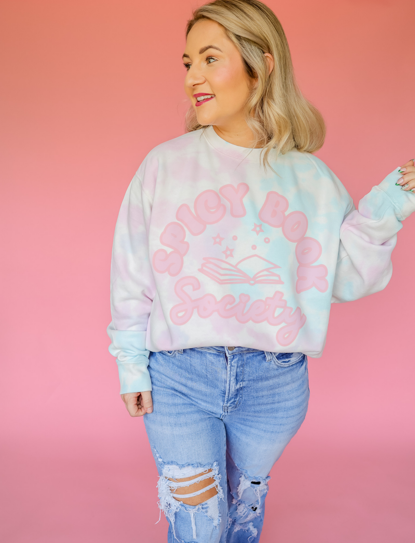 SPICY BOOK SOCIETY PREMIUM TIE DYE COTTON CANDY CREW