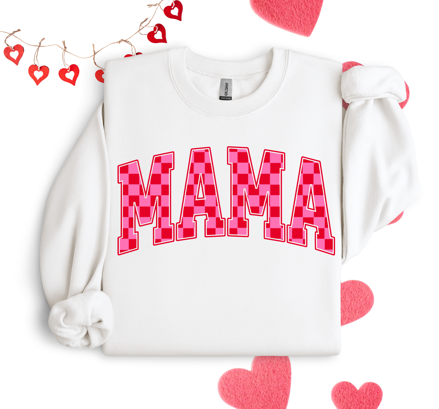 VARSITY MAMA CHECKERED PINK & RED CREW/TEE