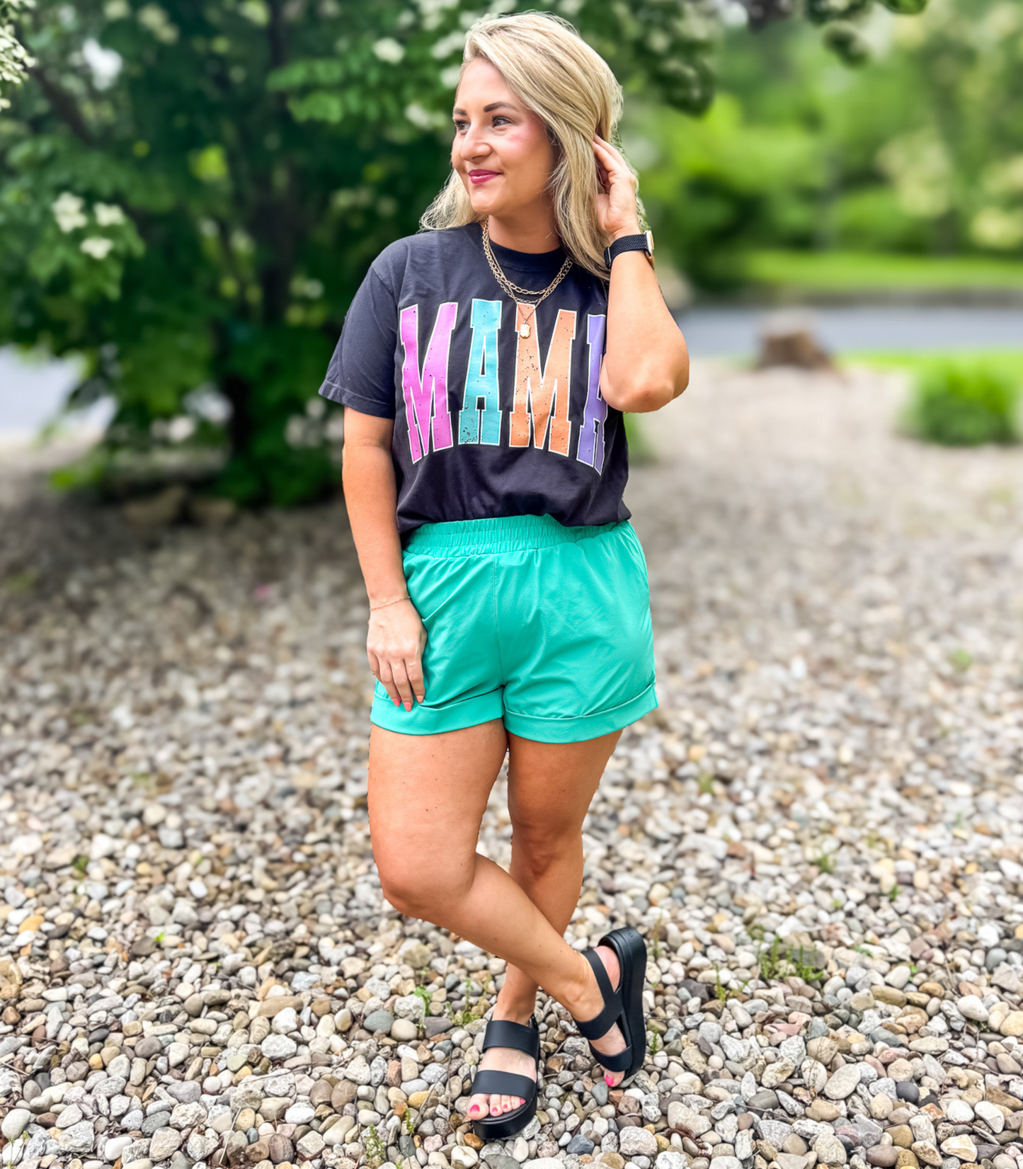 SLAY THE WAY HIGH WAISTED ATHELETIC SHORTS - SEA FOAM