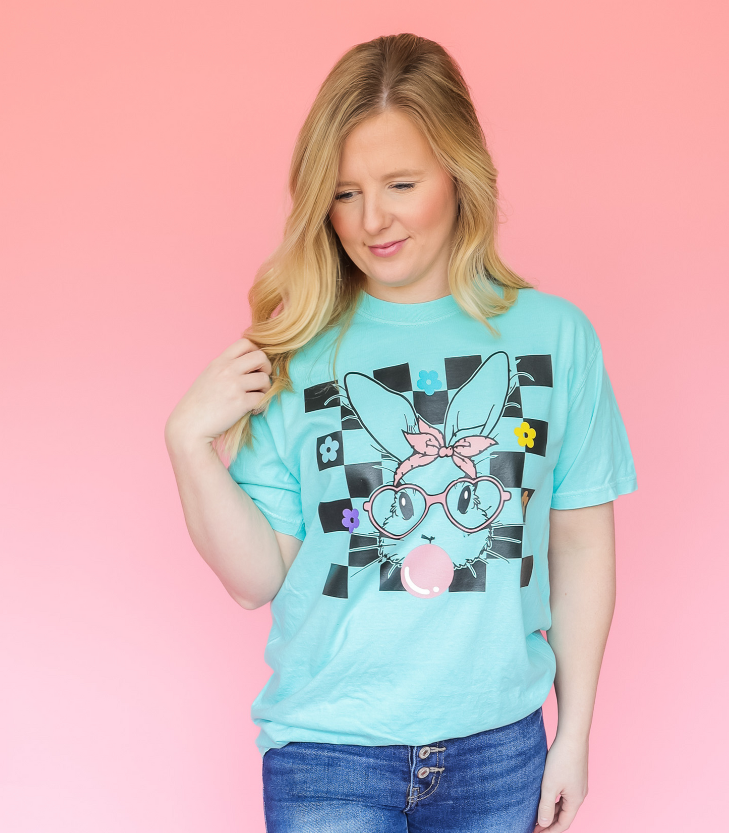 ADULT BLACK CHECKERED BUBBLE GUM BUNNY